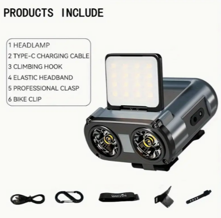 Налобный фонарь Rablex RB951, красный+белый свет, 2хXPL+16хCOB+1хRED COB, аккум, Type-C