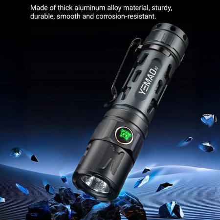 Ручной фонарь YEMAO YM-А7, 2200LM, P80 LED, Zoom, 1x21700 аккум, TYPE-C 