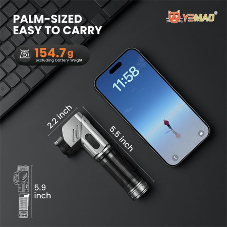 Ручной фонарь YEMAO YM-F303X, 1600LM, 2x21700 аккум, TYPE-C