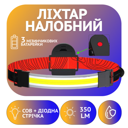 Налобный фонарь WD164, PL-04, 3хAAA, COB, диодная лента