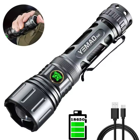Ручной фонарь YEMAO YM-А60, 1200LM, TG LED, Zoom, 1x18650 аккум, TYPE-C 