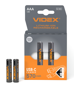 Акумулятор VIDEX Li-ion LIR03C/AAA USB-C 1,5 В (захист) 570 мА·год