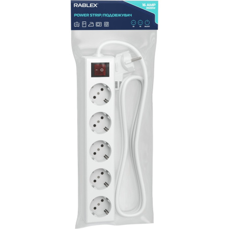 Сетевой фильтр Rablex RB5-3M 5 розеток 3 метра 16A 1.5mm 3500W