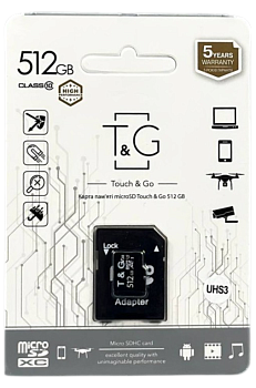 Карта пам'яті microSDHC T&G 512GBSD класу 10 (з адаптером) (Гарантія 3 роки)