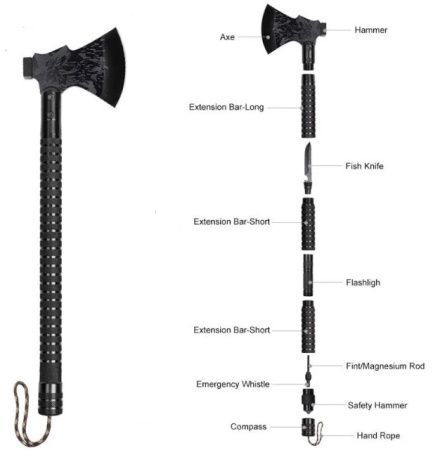 Топор тактический, набор для выживания 9в1 , VT36