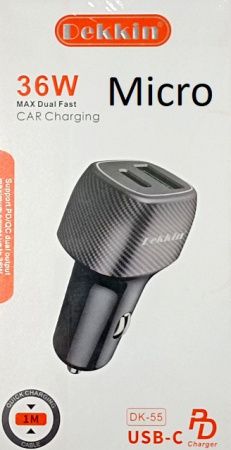 Автомобильное зарядное устройство USB+PD Dekkin DK-55 / +кабель MicroUSB