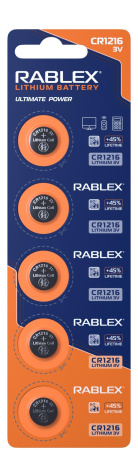 Батарейки-Таблетки Rablex CR1216/3V блистер 5шт.