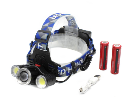 Налобный фонарь WD130, 2х18650, ЗУ microUSB, T6+Cob, Zoom