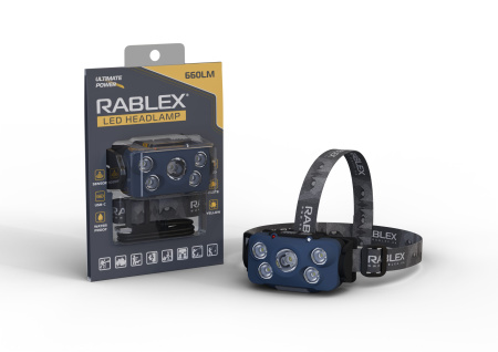 Налобный фонарь Rablex RB960, жёлтый+белый+красный, 5хCOB, Sensor, аккум, Type-C
