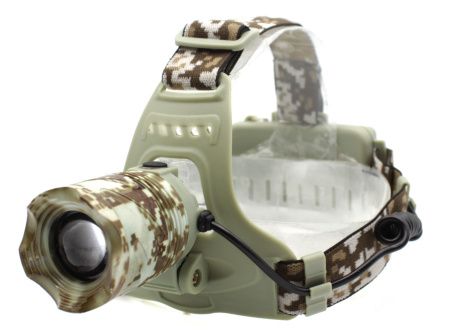 Налобный фонарь PL121, Акк., T6, камуфляж