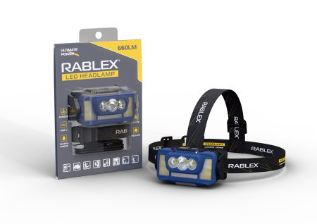 Налобный фонарь Rablex RB965, жёлтый+белый+красный, 3хT6+4хCOB, Sensor, аккум, Type-C