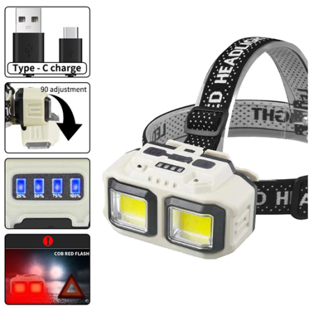 Налобный фонарь HX-816-2COB PL-124, Белый, Красный, Waterproof, 1x18650, ЗУ Type-C Налобный фонарь HX-816-2COB PL-124, Белый, Красный, Waterproof, 1x18650, ЗУ Type-C