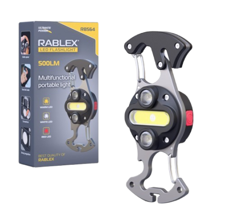 Фонарь для кемпинга Rablex RB564, Белый, Жёлтый, Красный, multitool, Li-Ion аккум., магнит, карабин
