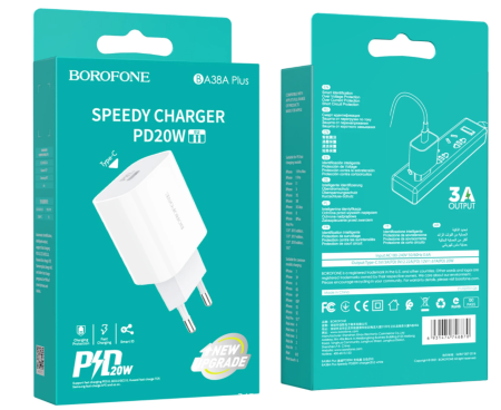 СЗУ Сетевое Зарядное Устройство BOROFONE BA38A Plus, USB-C СЗУ Сетевое Зарядное Устройство BOROFONE BA38A Plus, USB-C