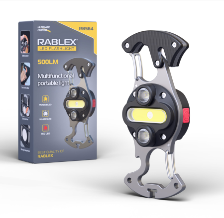 Фонарь для кемпинга Rablex RB564, Белый, Жёлтый, Красный, multitool, Li-Ion аккум., магнит, карабин