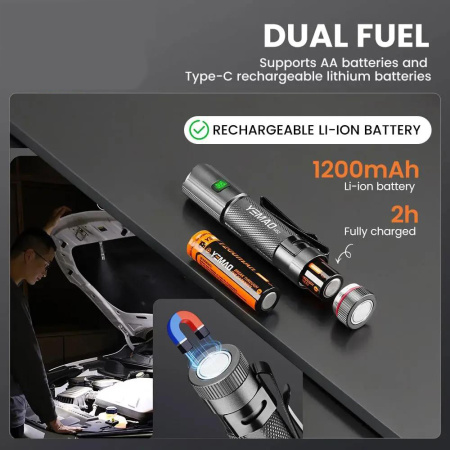 Ручной фонарь YEMAO YM-M52, XH P360 LED, 1500LM, 2x14500 аккум, Zoom, TYPE-C