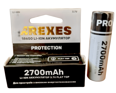 Аккумулятор Arexes Li-ion 18650 3.7v 2700mah высокотоковый с защитой