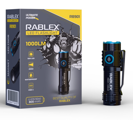 Ручной фонарь Rablex RB901, Li-ion 16340, Zoom, ЗУ Type-C, Ручной фонарь Rablex RB901, Li-ion 16340, Zoom, ЗУ Type-C,