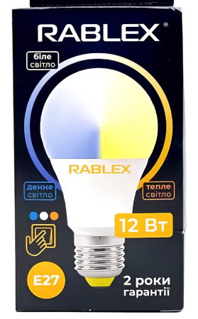 Светодиодная LED лампочка Rablex RB506 з рег. кольору світіння/ E27 / 12Вт/ 3000K-6200K Светодиодная LED лампочка Rablex RB506 з рег. кольору світіння/ E27 / 12Вт/ 3000K-6200K