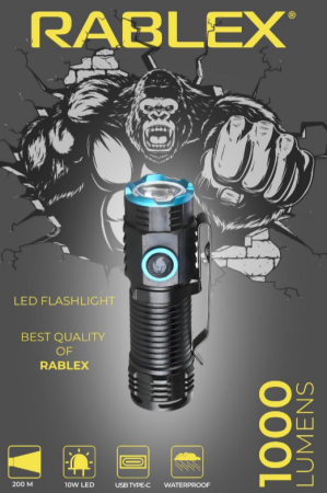 Ручной фонарь Rablex RB901, Li-ion 16340, Zoom, ЗУ Type-C, Ручной фонарь Rablex RB901, Li-ion 16340, Zoom, ЗУ Type-C,