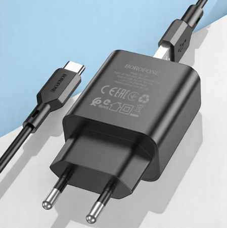 СЗУ Сетевое Зарядное Устройство BOROFONE BA72A Spring (QC3.0 18W) + Type-C  СЗУ Сетевое Зарядное Устройство BOROFONE BA72A Spring (QC3.0 18W) + Type-C