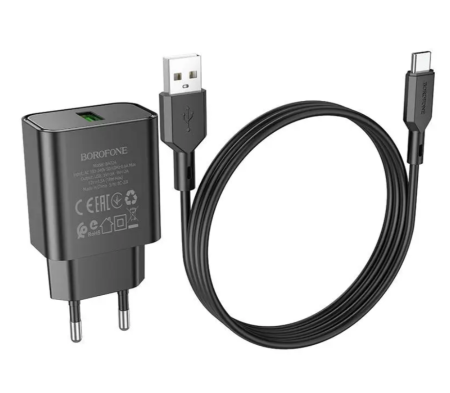 СЗУ Сетевое Зарядное Устройство BOROFONE BA72A Spring (QC3.0 18W) + Type-C  СЗУ Сетевое Зарядное Устройство BOROFONE BA72A Spring (QC3.0 18W) + Type-C