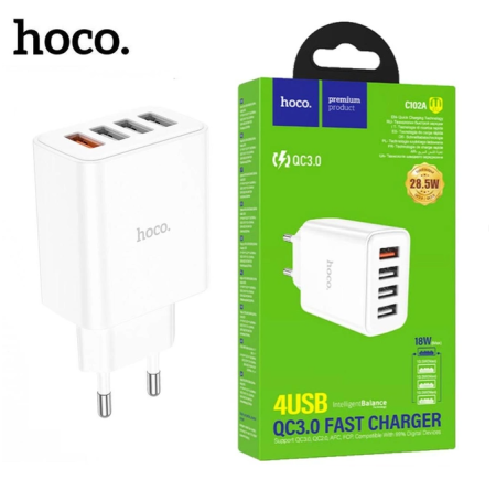 СЗУ Сетевое Зарядное Устройство USB x 4 Hoco C102A , быстрая зарядка 18W СЗУ Сетевое Зарядное Устройство USB x 4 Hoco C102A , быстрая зарядка 18W